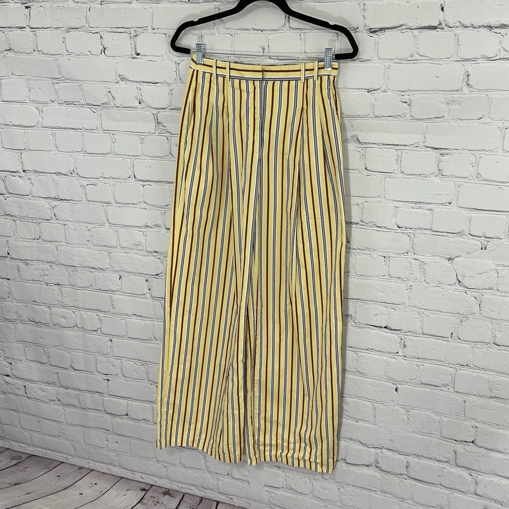 Jil Sander Yellow Striped Wide Leg Pleated Pants - Picture 3 of 10